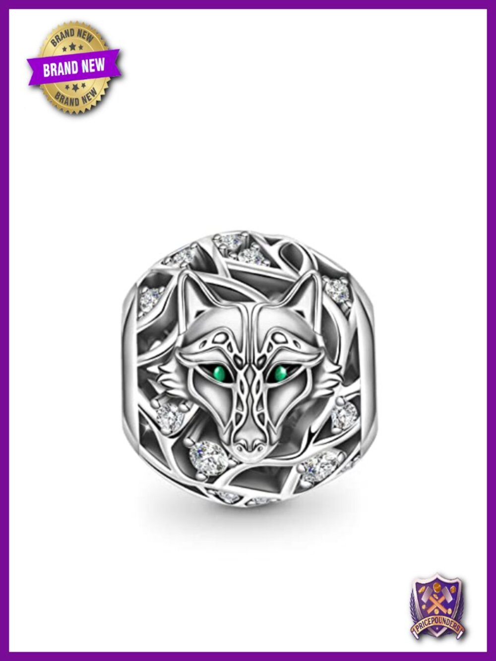 Wolf Charm Bead 925 Sterling Silver Crystal Zircon Pendant Fit Bracelets